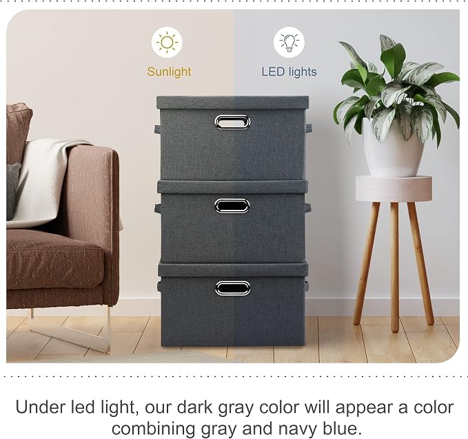 Graciadeco Medium 15" 21 Quart Collapsible Stackable Storage Bins with Lids, 3 Packs Dark Grey Foldable Fabric Closet Boxes Heavy-duty Linen Cube Baskets Container for Bedroom Office (15 x 11 x 8) | 21 Quart 3 Pack Dark Gray Collapsible Stackable Linen...