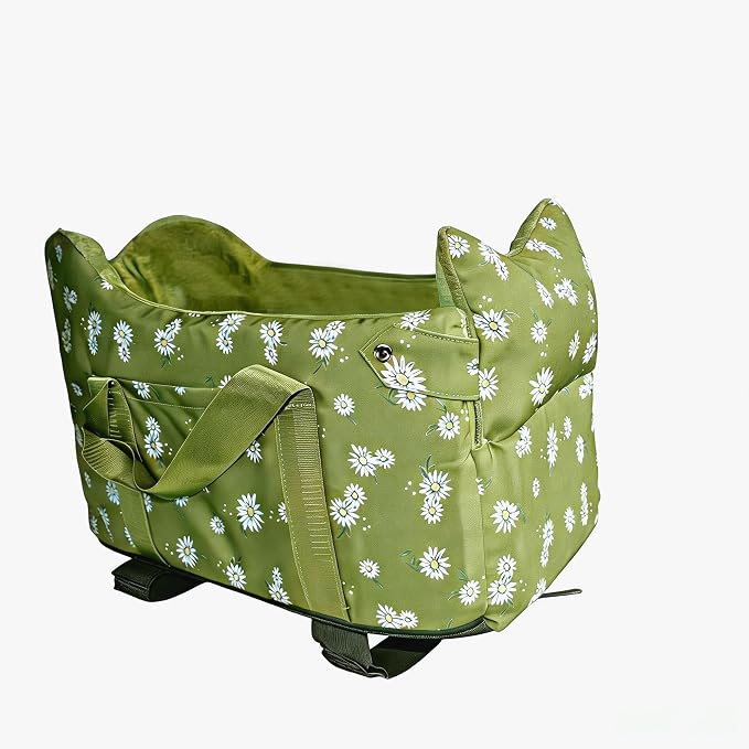 Dog Console Car Seat for Small Dogs 5-15 lbs, Light Green | Portable Center Armrest Puppy Booster, Anti-Collapse Travel Bed with Washable Fluffy Cushion