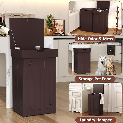 Function Home Trash Can Cabinet, 13 Gallon Kitchen Garbage Can, Wood Recycling Trash Bin, Freestanding Dog Proof Trash Can, Farmhouse Trash Cabinet with Lid for Home Kitchen Bathroom, Coffee