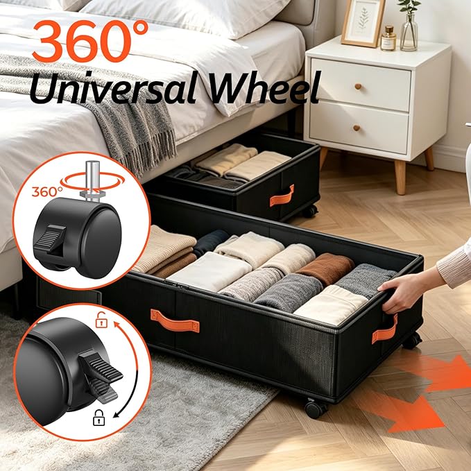 Scilulu Under Bed Storage with Wheels 4-Pack, 66L, 30" L x 16.2" W x 7.5" H | Rolling under bed drawers with sturdy frame, clear lids; underbed containers store clothes, shoes, blankets, toys & holiday