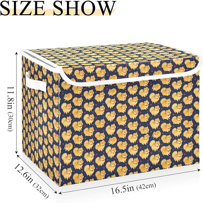 JUNZAN Lidded Storage Bin Lid Design | Reinforced Hollow Board Support For Clothes Toys Books Organizer Pomeranian Pet Owner Dog