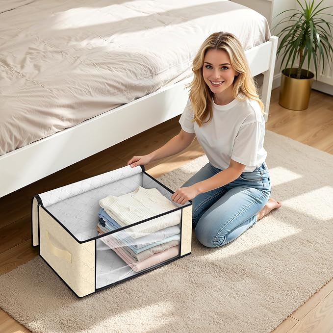 35L Closet Organizers, Foldable Under Bed Storage Containers | Storage Bags with Zippers,Window and Handles for Organizing Bedroom, Closet, Clothing,Organization with Handle