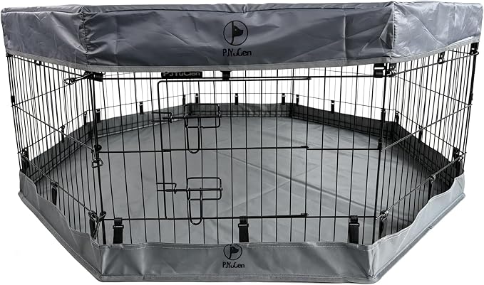 PJYuCien Puppy Playpen with Top Cover & Bottom Pad, 8 Panels 24" H, Gray | 24"W, Small Pet Safe Sanctuary, Foldable Octagonal Pen, Versatile, Indoor & Outdoor, Backyard Pasture, Protects Floors