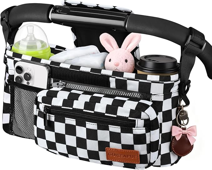 Stroller Caddy with Cup Holder, Non Slip Stroller Organizer Bag Accessories | Stroller Bag with Detachable Phone Bag, Fits Uppababy, Mockingbird Doona Joie Yoyo Baby Jogger, Christmas Baby Shower Gifts