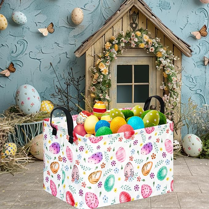 Rectangular Easter Basket Storage Bin for Shelves Cute Gifts Baskets Foldable Box with Handles for Boy and Girl Home Office Car Dormroom Easter Party Supplies