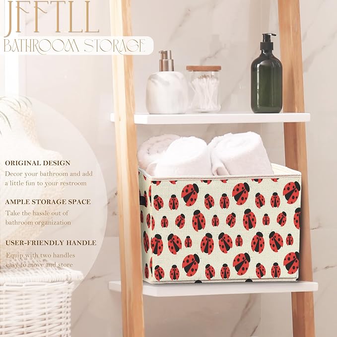 Ladybug Storage Bins with Handles, Ladybug Gifts for Women Men, Cute Ladybird Insect Collapsible Laundry Basket Storage Box for Home Bedroom Bathroom Clothes Toys Books -Yellow
