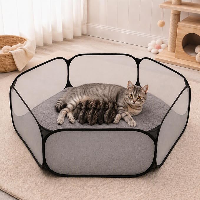 Cat Birthing Box - Whelping Box for Pregnant Cats & Dogs, Portable Foldable Whelping Pool for Pet with Storage Bag
