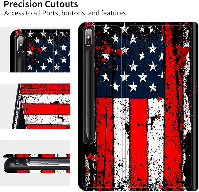 Case for Samsung Galaxy Tab S10+ Plus 2024/ S9 FE Plus/ S9 Plus 12.4" 2023 | Slim Leather Smart Cover with Multi-Angle Anti-Slip Stand [Auto Wake/Sleep] Shell for Women Men, Vintage Black Flag