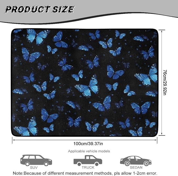 Butterfly Print Universal Car Trunk Mat 29" x 39", All Weather Non Slip Cargo Liner for SUV Truck, Washable Durable Pet Friendly Dark Blue Rear Cargo Protection