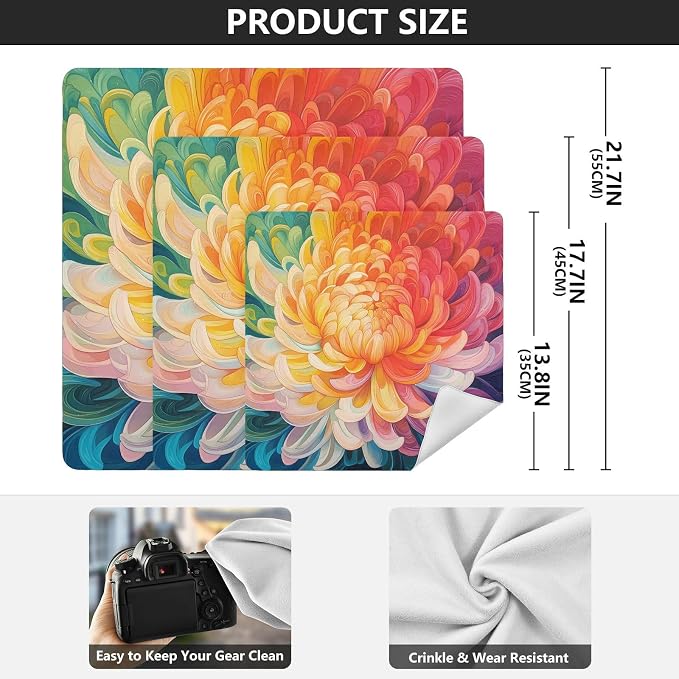JIPONI Gredient Daisy Flower Makeup Bag, Self-Adhesive Magic Wrap Cloth, Portable Cosmetic Organizer, Camera Lens Protector, Travel Storage for Beauty Essentials, 17.7"x17.7"