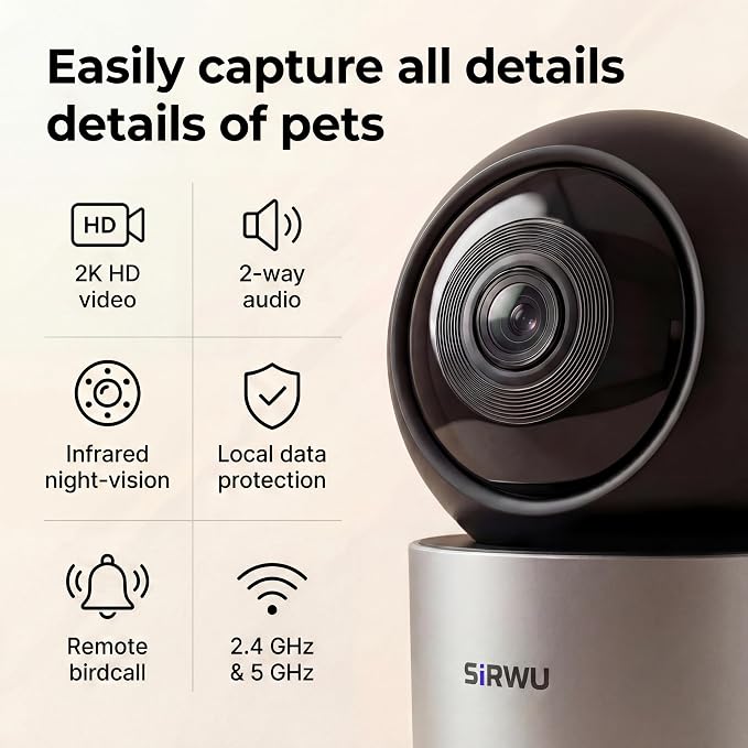 AI Pet Camera Indoor, Multi-Pet Recognition for Up to 6 Pets, 2K 3MP Dog & Cat Camera with 360° Auto Tracking, AI Daily Summaries, Night Vision, 2-Way Audio, 2.4/5GHz WiFi