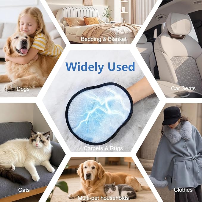 Pet Hair Removal Glove for Dogs & Cats, Reusable Washable Electrostatic Pet Hair Remover Glove, Pet Hair Mitt with Finger Straps for Couch, Carpet, Car Seats, Clothes, Furniture, Blue
