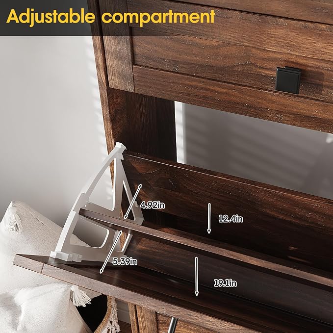Halitaa Shoe Cabinet with 4 Flip Drawers & 2 Drawers,Farmhouse Shoe Storage Cabinet for Entryway,Slim Freestanding Organizer Rack for Front Door Entrance,Dark Walnut