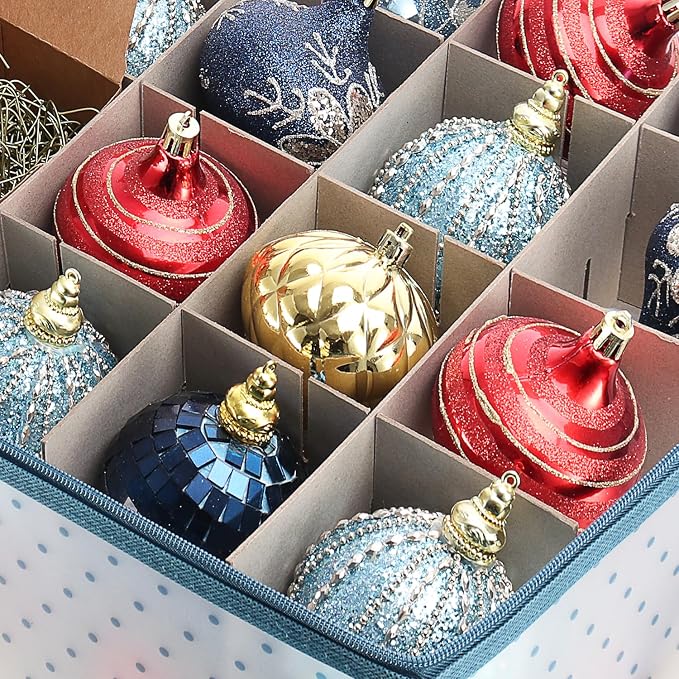 Large Christmas Ornament Storage Box With Adjustable Dividers - Plastic Ornament Storage Container For 128 Holiday Ornaments or Decorations - By Hearth & Harbor