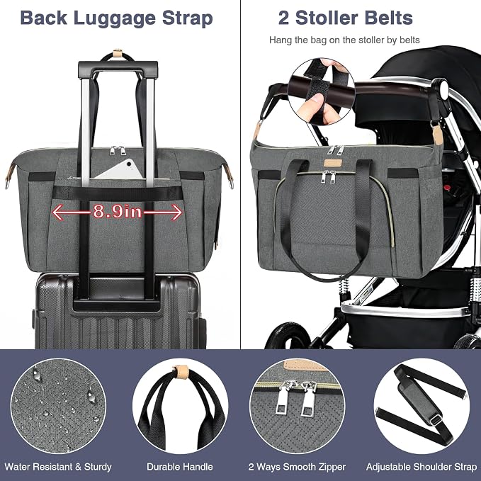 Diaper Bag Tote for Baby 7PCS, Large Mommy Bag with Portable Changing Pad | Multifunctional Hospital Bags for Labor and Delivery with Pacifier Case and Organizer Pouches,Travel Baby Bag for Boy Girl