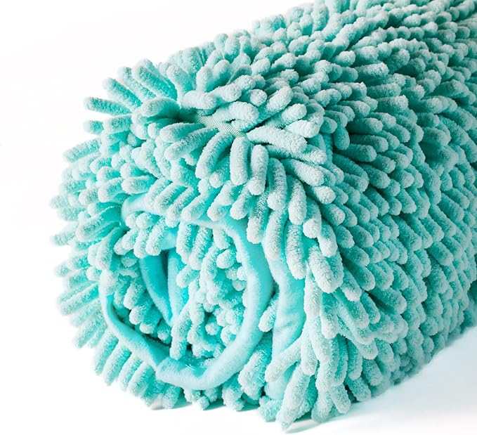 Patas Lague Absorbent Dog Towel for Drying Dogs Large, 35''x15'' Extra Large Microfiber Quick Drying Pet Bath Towel with Hand Pockets, Machine Washable Pet Shammy Aqua