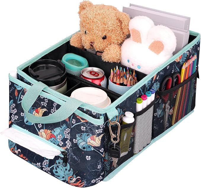 HEYSKAY Backseat Car Organizer Car Caddy Passenger Seat Organizer for Kids | Collapsible Small Car Storage, Console Front Seat Car Organizer for Truck, SUV and Minivan, Adjustable Compartment Space