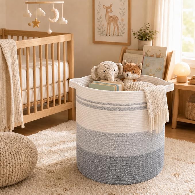 OIAHOMY 60L Laundry Basket Laundry Hamper Nursery Hamper Gradient Gray | Tall Dirty Clothes Hamper with Handle,Blanket Basket,Decorative Basket for Living Room,Storage Basket,Toy Storage