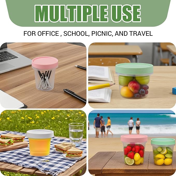 6 Pack 3.4oz Food Storage Containers, Plastic Containers with Twist Top Lid, Reusable Dishwasher Freezer Safe Airtight, Takeout Container - Ideal for Soup and More