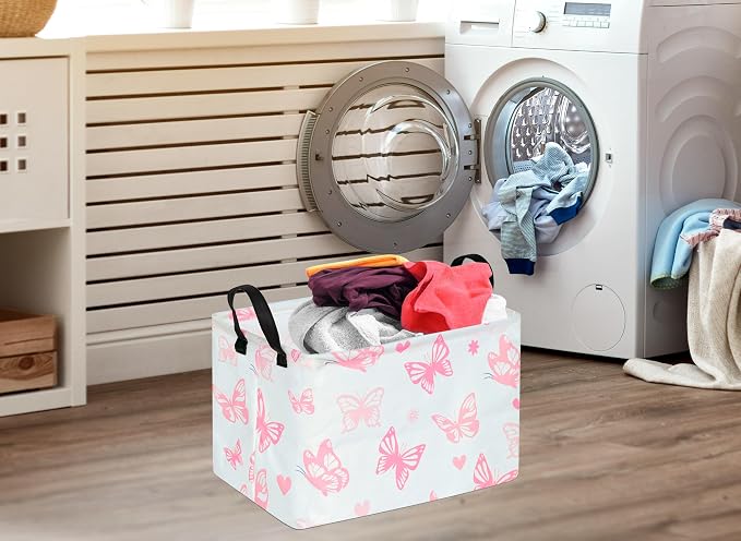 Storage Basket Home Shelf Basket Kids Organizer Box Clothes Laundry Hamper Nursery Bin Gift Laundry Basket with Handles for Home (Butterfly)
