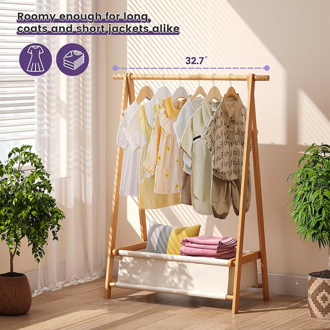 Clothing Rack, Coat Rack Freestanding for Hanging Clothes, Dress up Rack with Storage Basket,Closet Organizer for Hanging Clothes (Short)