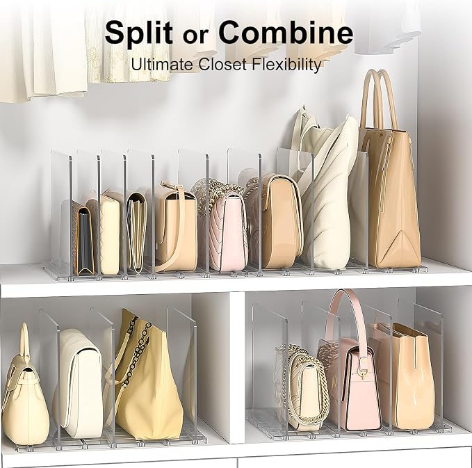 SortNStore Bag Purse Organizer Accessories: 2-Dividers Plastic Clutch Dividers for Closet Organizers and Storage - Keep Carteras & Pocketbook Upright