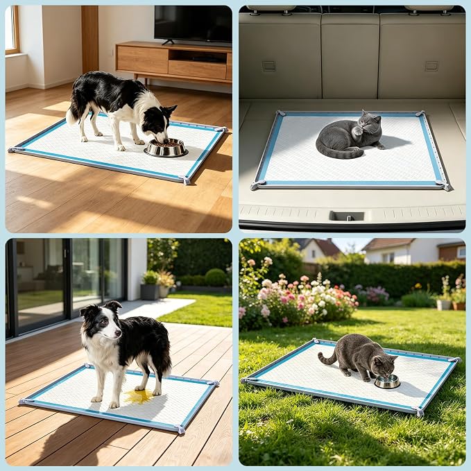 Pee Pad Holder, 28×34 Inch Thickened Silicone Dog Pee Pad Holder Tray | Non Slip Raised Edge Anti Spill Puppy Pad Holder with 4 Fixed Clamps, Easy Cleaning Floor Protection for Puppy Potty Training