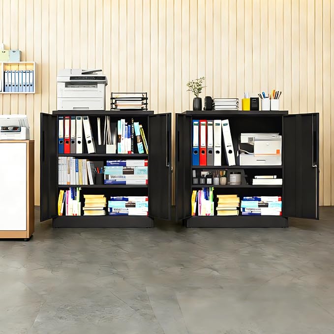 Metal Storage Cabinet for Garage, Tool Cabinet, Utility Cabinet | Medium Sized Tool Cabinet, Lockable, 2 Doors, 2 Adjustable Shelves, Assembly Required, Black