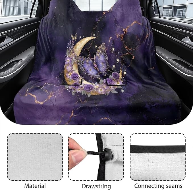 Renewold Backseat Cover for Dogs in Car Back Seat Pet Cover for Dogs Car Rear Bench Seat Towel Mat Purple Butterfly Moon Pet Supplies Travel Products After Running Yoga Workout Blanket Beach Pad