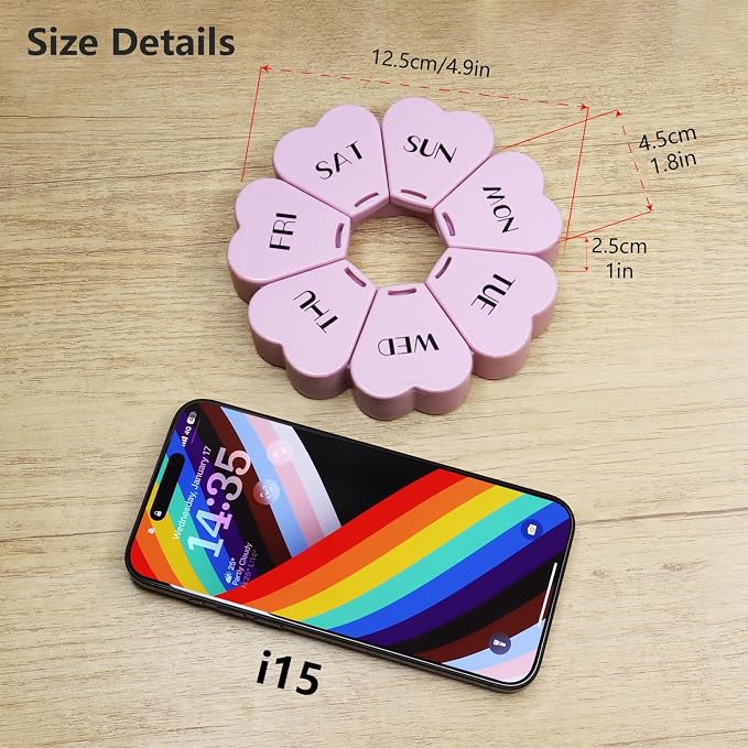 MOLN HYMY Large Weekly Pill Organizer, Girly Pill Box 7 Day, Purple Pink Daily Vitamin Holder for Fish Oil/Medicine/Supplements