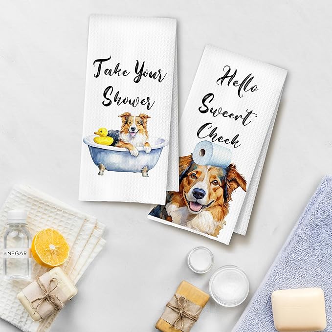 Funny Australian Shepherd Hand Towels for Bathroom Washroom, Dog Bathroom Decor, Gifts for Australian Shepherd Lovers, Dog Hand Towels, 16x24 Inch Set of 4