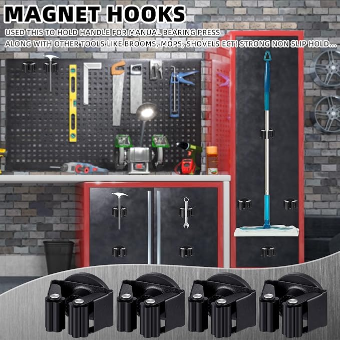 Vercraft 30 Pcs Magnetic Broom Holder Wall Mounted Anti Slip Rack,Black | Movable Magnetic Organizer for Mops Brooms, Dual Roller Grip, Wall Storage for Garage Kitchen Laundry Garden Tools
