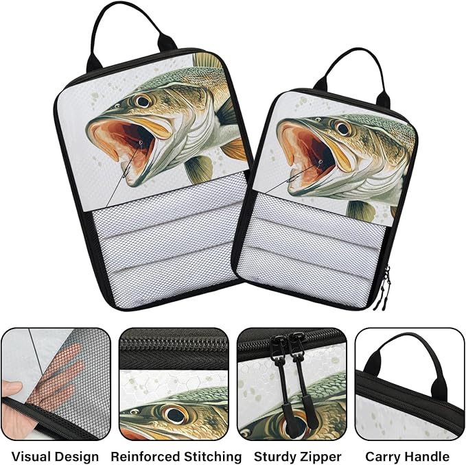 Fish 6 Set Compression Packing Cubes Funny Fishes Expandable Packing Organizer for Travel Accessories Luggage Suitcase Bag