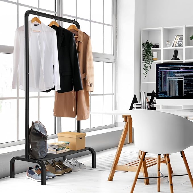 Simple Houseware 30" W Narrow Freestanding Garment Rack with Shelves, Black | With Storage Shelf – Slim & Space-Saving Closet Organizer