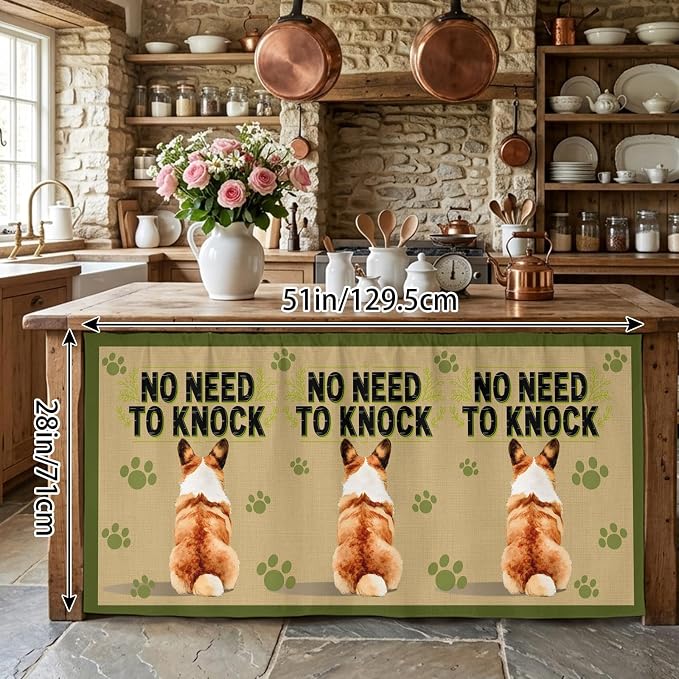 NO Need to Knock Cabinet Curtains 28"x51" Sink Skirt for Bathroom Kitchen, Corgi Dog Paw Prints Pet Lover Farmhouse Self Stick Adhesive Under Desk Covers Tall Laundry Cabinet Storage Organizer