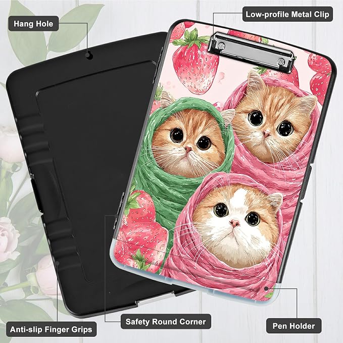 A4 Clipboard with Storage Pen Holder, Clipboards Organizer Nursing Clipboard Foldable File Folder Plastic Clipboard Folio Clip Board for Office Work Classroom Doctor, Moon Orange Mushroom