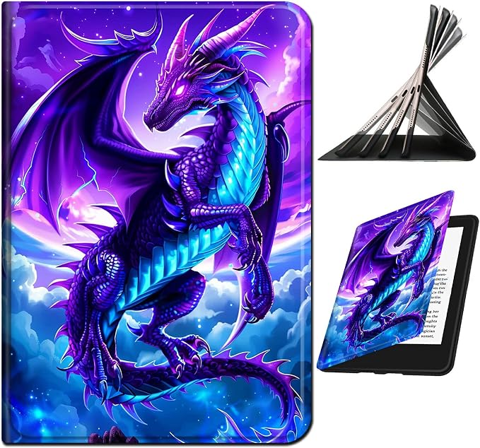 for Samsung Galaxy Tab A 8.0" 2017 SM-T380/T385 Case | Slim Leather Smart Cover with Multi-Angle Anti-Slip Stand [Auto Wake/Sleep] Shell for Women Men, Galaxy Purple Dragon