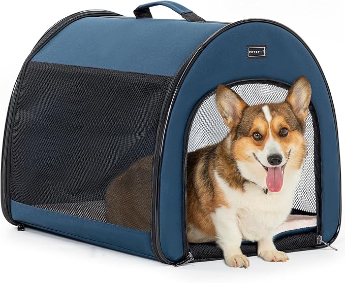 PETSFIT Soft Dog Crate, Dog Travel Crate - 26.5 Inch Lightweight, Roomy, Easy to Set Up, Portable Pop Up Dog Carrier with Thick Mat, Sturdy Soft Sided Dog Crate, Navy Blue