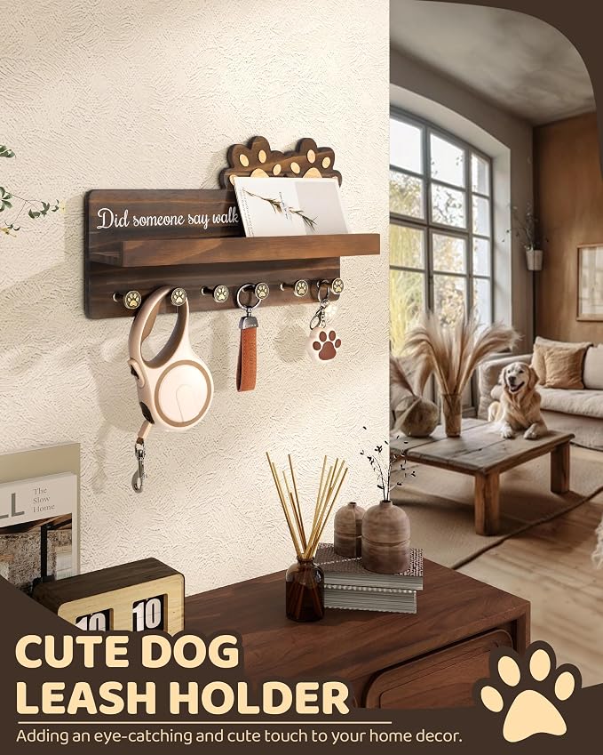 MTERSN Cute Dog Leash Holder for Wall for Pet Station Organizer, Brown