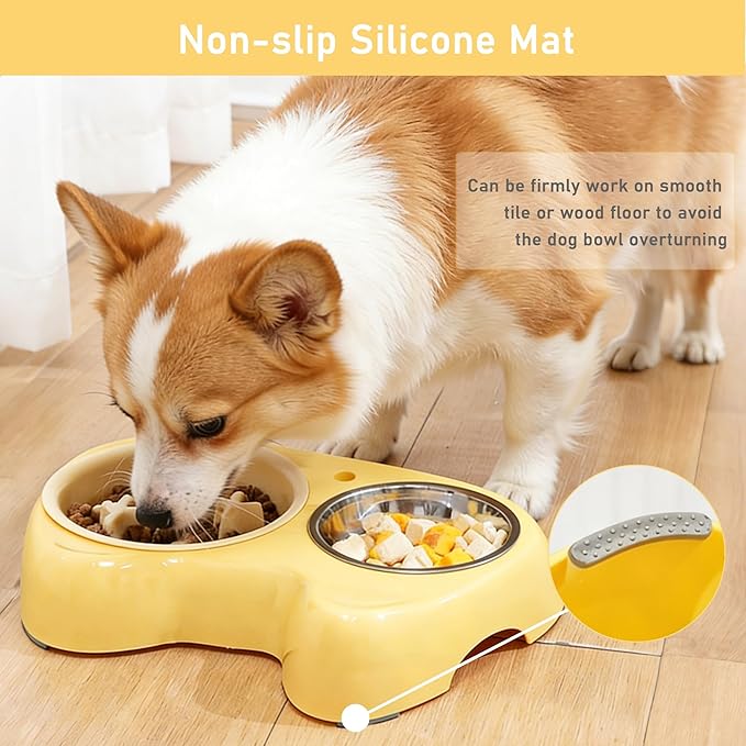 4 in 1 Slow Feeder Dog Bowls, Anti-Choking Dog Bowl Set with Non-Slip Silicone Mat, Slow Feeder Bowl, Stainless Steel Water Bowl, Standard Bowl for Small Medium Dogs Cats Puppies