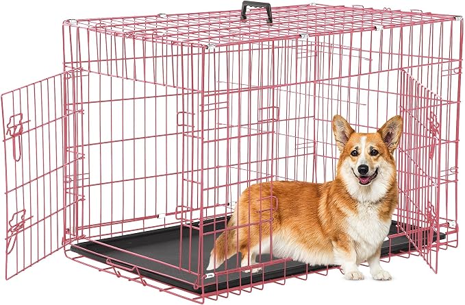 Foldable 36" Dog Crate - Double Door Metal Kennel with Leak-Proof Tray/Divider, Portable & Collapsible for Medium Dogs Indoor