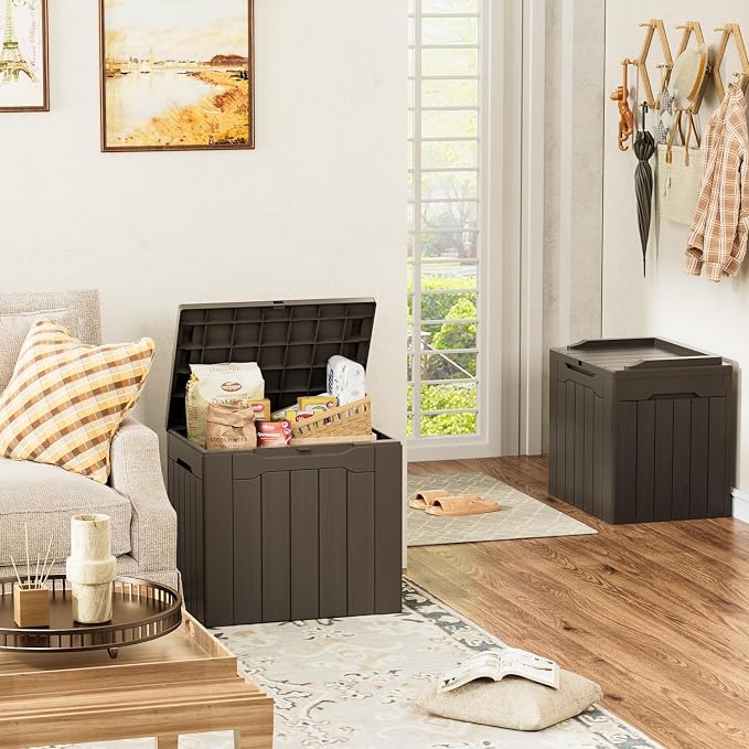 YESHOMY 30 Gal Plastic Storage Bins with Lid Stackable Box Organizers for Living Room, Office, Dorm, 1 Pack, Brown