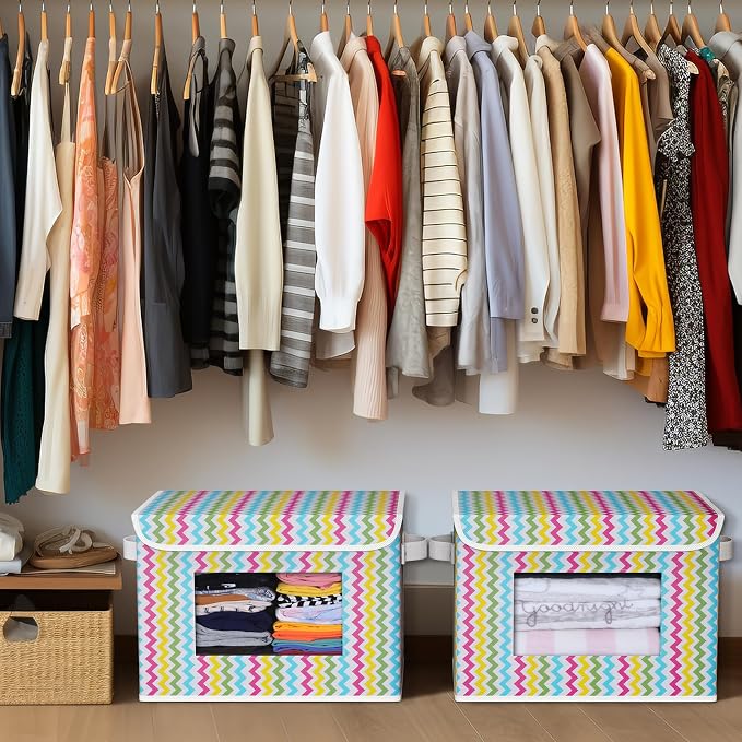 Univivi Fabric Foldable Storage Boxes with Lids, 4 Pack, Colorful | 17 x 12 x 12 In Large Stackable Storage Bins with Lids, Closet Organizers and Storage Cube Basket for Home, Office, Bedroom