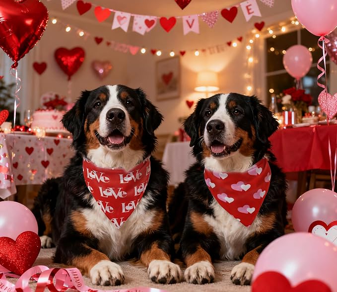 Valentines Dog Bandanas 2PCS-XLarge,Love Pet Scarf for Boys and Girls,Heart Bandana for Weddings,Parties,and Holidays,Dog Outfit Gifts for Extra Large Dogs(Red)