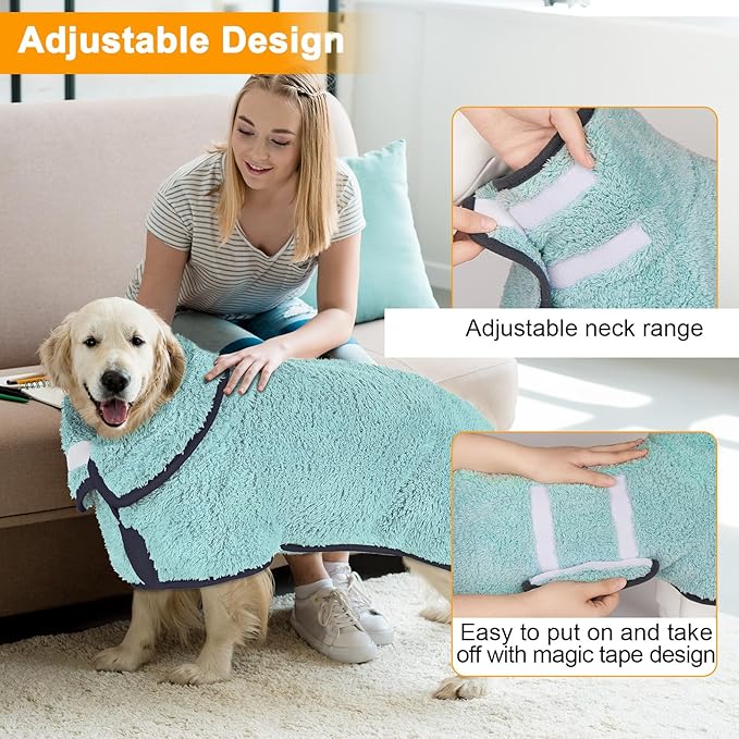 Dog Bathrobe Super Absorbent Dog Towels Large Quick Drying Robes for After Bath Soft Adjustable Warm Keeping Dogs Towel(S-XXL)