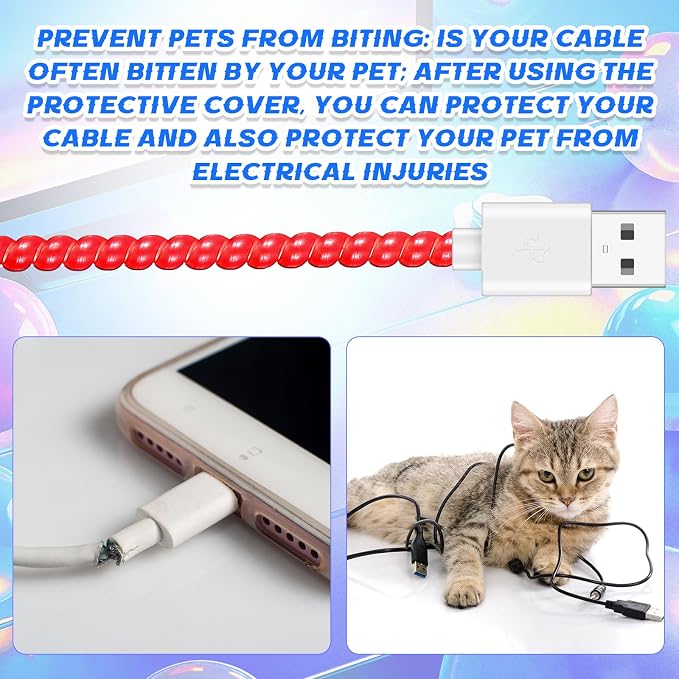 Friends 10 Pcs Cord Protectors from Pets No Chew 43.3'',Pearlescent Color | Spiral Cable Protector, Phone Charger Cover, Data Cable Protective Sleeve Chew Proof, USB Wire Cover Stylish, Cat Dog Rabbit