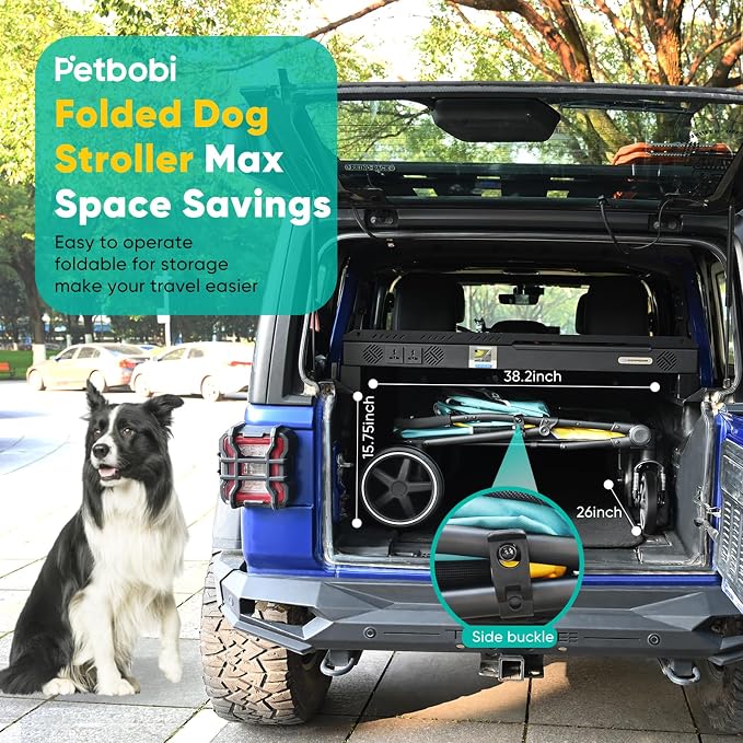 Petbobi Dog Stroller for Large & Medium Dogs - Easy Fold Dual Entry Pet Stroller with One-Foot Brake, All Terrain Wagon Cart with Air Mesh, Ideal for Large Senior Pets up to 80 lbs, Green | One-Hand Fold, One-Foot Brake, All Terrain 360 Swivel Front Wh...