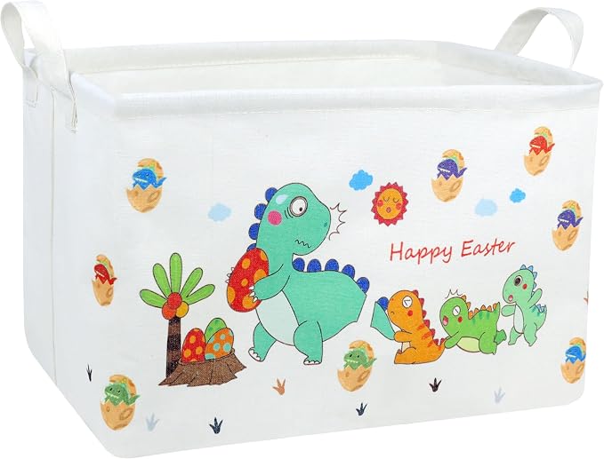 Large Rectangular Easter Baskets Empty Waterproof Boy Toy Box Foldable Kid's Gifts Storage Bin Spring Room Decor(Arrange Dinosaur Egg)