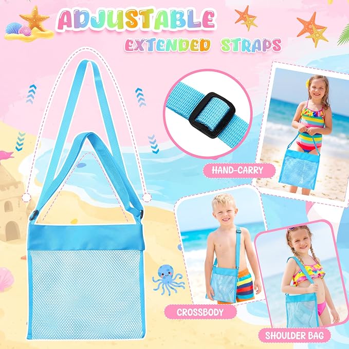 Frienda 15 Pack Mesh Beach Tote Bag | Seashell Bags, Bag Organizer Toys for Holding Beach Children' Toys Market Picnic