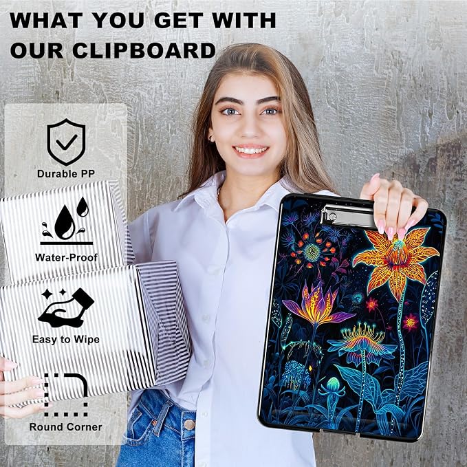 Artistic Orange Blossom A4 Clipboard with Storage Pen Holder, Clipboards Organizer Nursing Clipboard Foldable File Folder Plastic Clipboard Folio Clip Board for Office Students Classroom